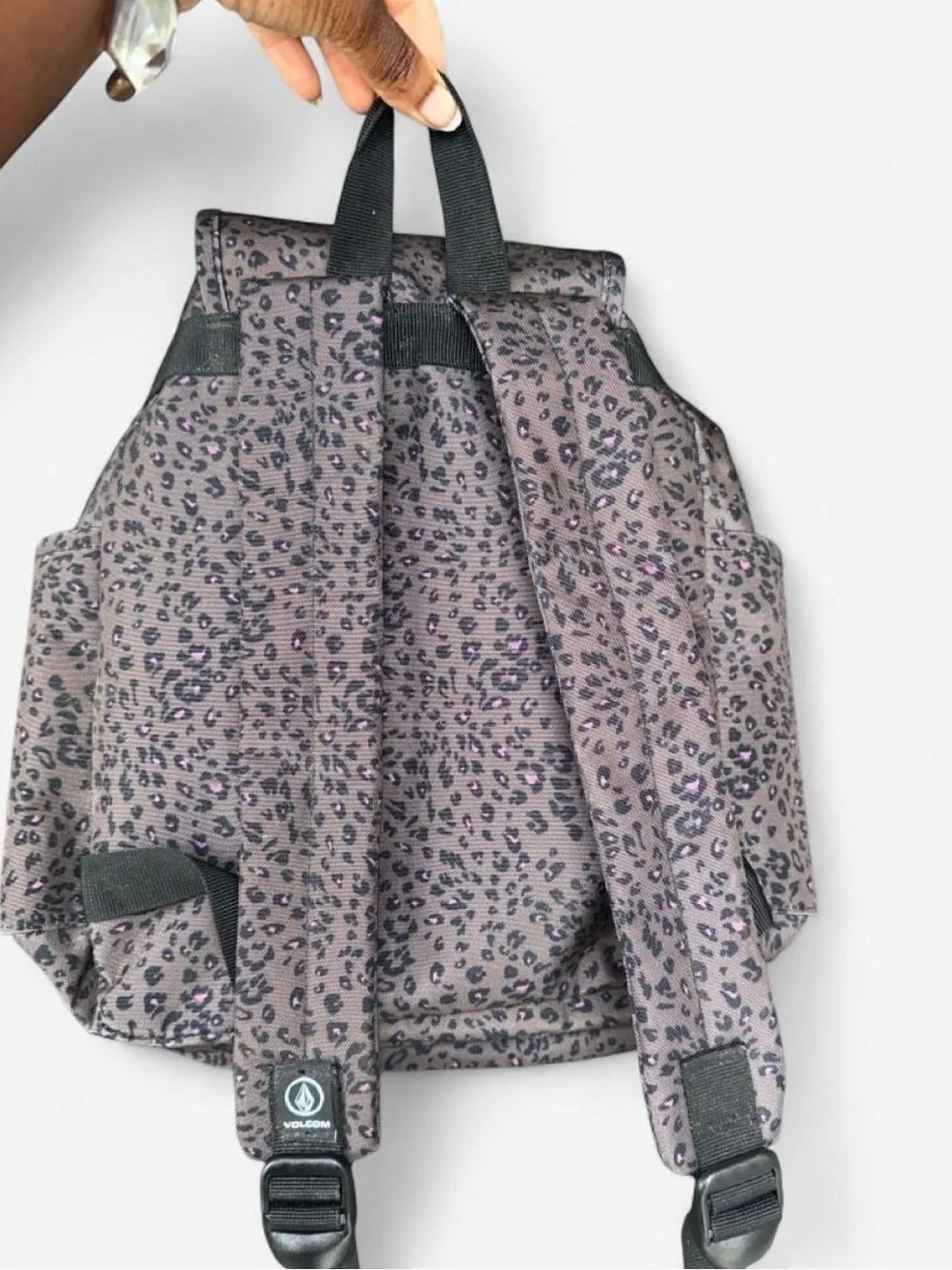 Volcom Leopard-Print Pink Backpack with Front Zip Pocket